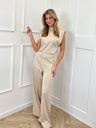 Stand-collar Sleeveless Loose-fit Satin Backless Wide-leg Jumpsuit